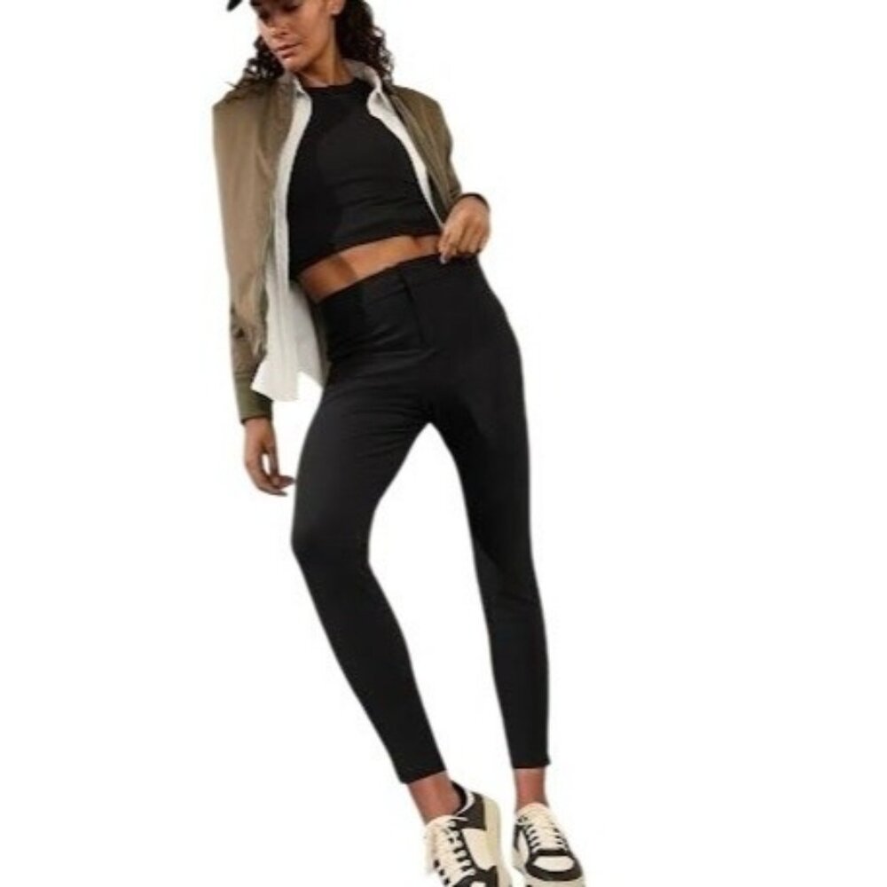 Athleta Stellar Trouser Size 2 Black Slim Fit Side Stash Pocket Euroluxe Fabric